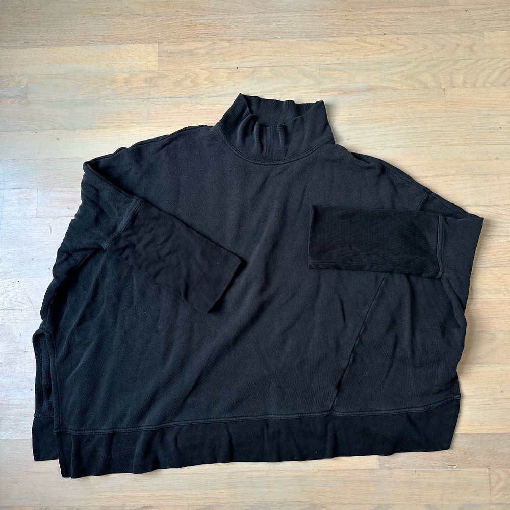 ANN DEMEULEMEESTER Mock Neck Long Sleeve Sweatshirt in Black Size Medium